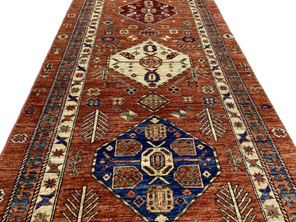 Custom-Made Afghan Turkaman Hall-Runner in 19th century Caucasian design 576x97cm | Rug# 26557