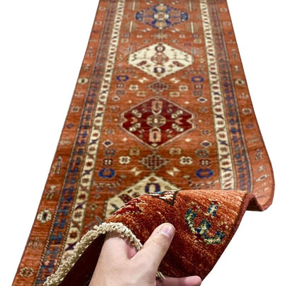 Custom-Made Afghan Turkaman Hall-Runner in 19th century Caucasian design 576x97cm | Rug# 26557