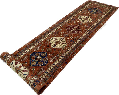 Custom-Made Afghan Turkaman Hall-Runner in 19th century Caucasian design 576x97cm | Rug# 26557