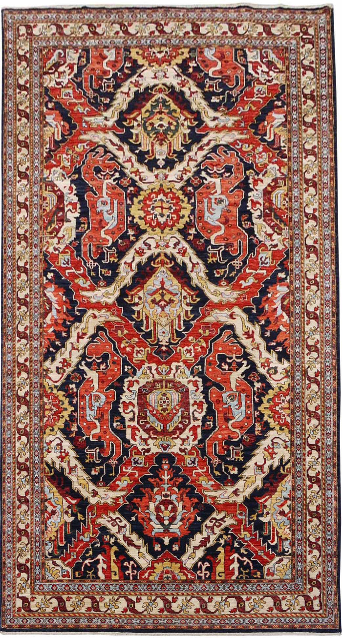 Afghan Turkaman weave, Famous 16th c Oushak design 431x202cm | Rug# 26607
