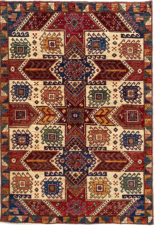 Afghan Turkaman weave, 19th century Kazak design 198x155cm | Rug# 26647