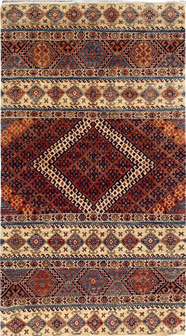 Afghan Turkaman weave 203x137cm, 19th century Khorjeen design | Rug# 26653