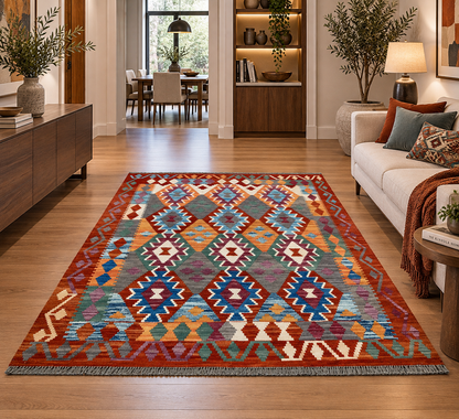 Handwoven Afghan Vegetable-Dyed Kilim 195x160 cm | Rug# 26756