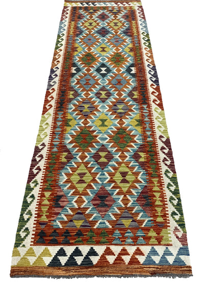 Modern-weave Afghan maimaneh Kilim 250x83cm | Rug# 26877