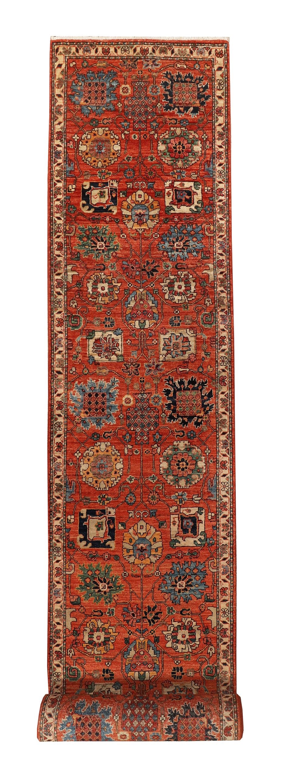 Afghan Turkaman weave, 16th-century Safavid floral design 617x80cm | Rug# 26928