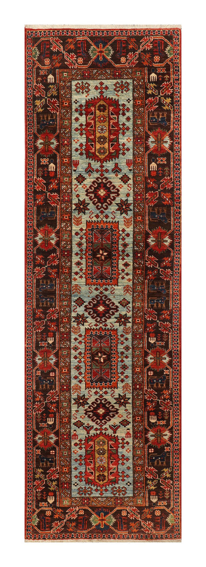 Afghan Turkaman weave, 19th-century Heriz design 294x89cm | Rug# 26932