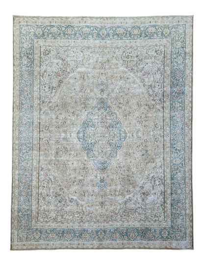 Vintage and Distressed Persian Tabriz rug 365x310cm | Rug# 27137