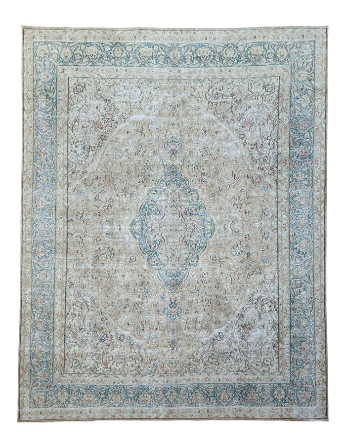Vintage and Distressed Persian Tabriz rug 365x310cm | Rug# 27137
