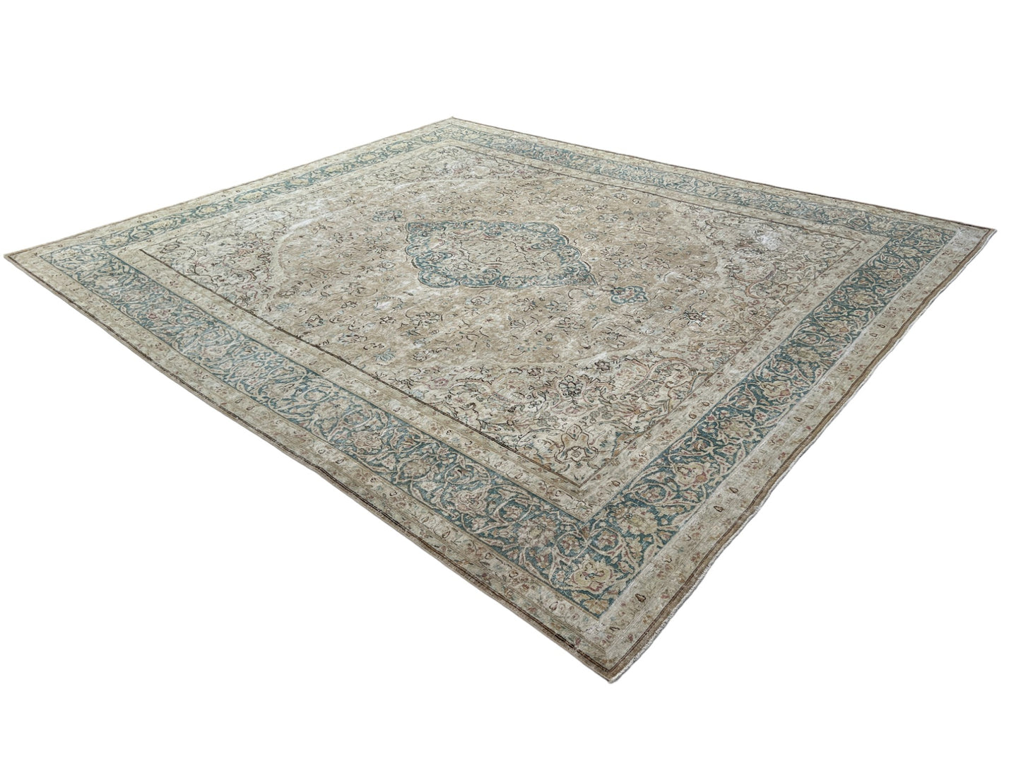 Vintage and Distressed Persian Tabriz rug 365x310cm | Rug# 27137