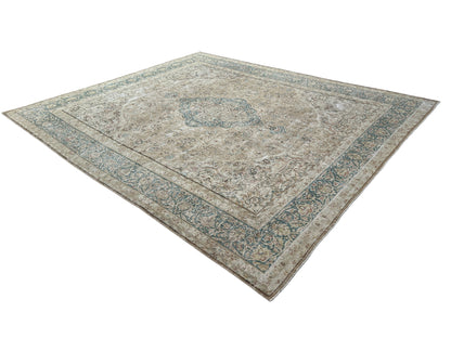 Vintage and Distressed Persian Tabriz rug 365x310cm | Rug# 27137