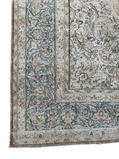 Vintage and Distressed Persian Tabriz rug 365x310cm | Rug# 27137