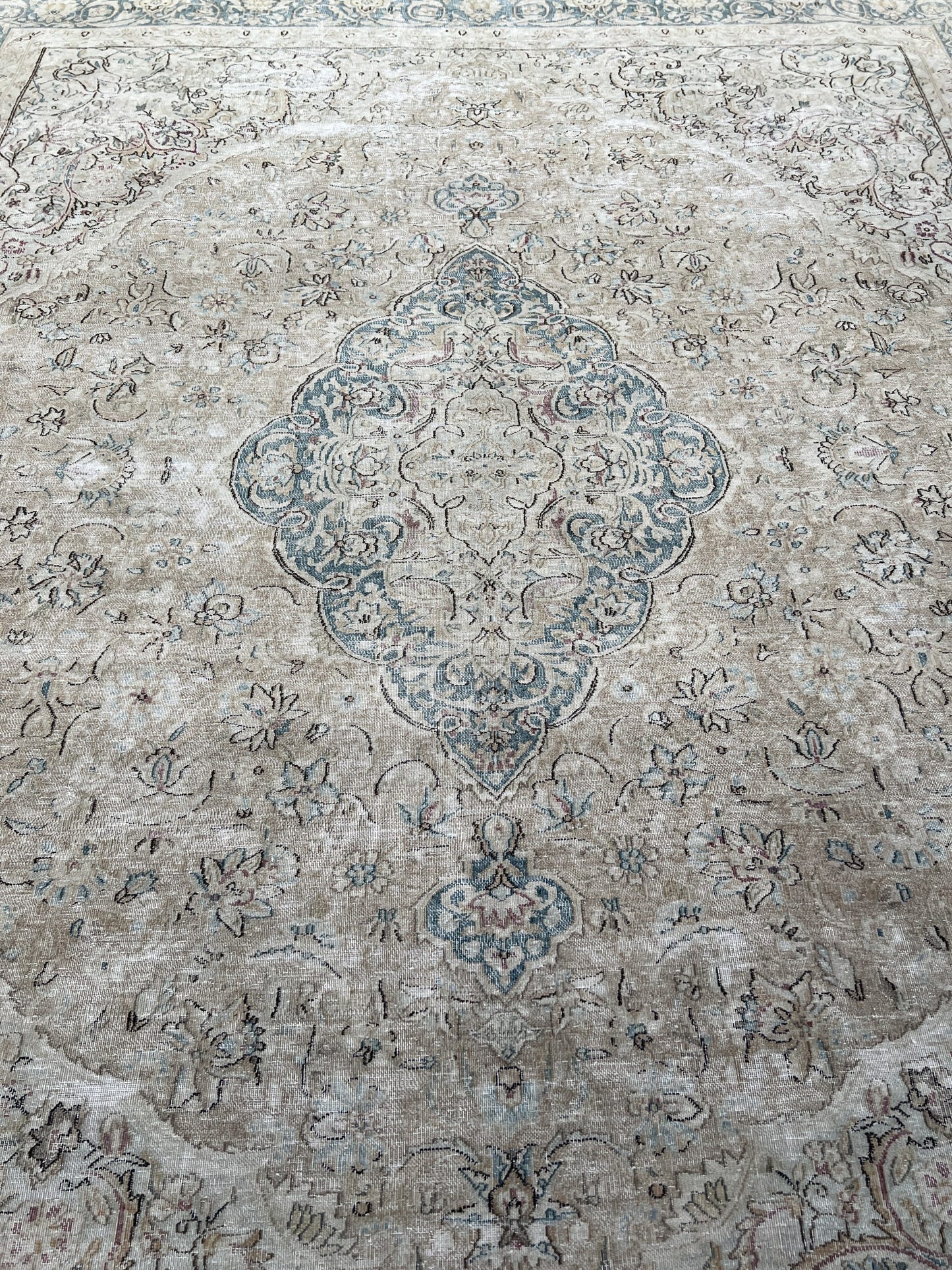 Vintage and Distressed Persian Tabriz rug 365x310cm | Rug# 27137