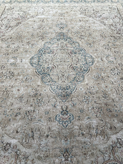 Vintage and Distressed Persian Tabriz rug 365x310cm | Rug# 27137