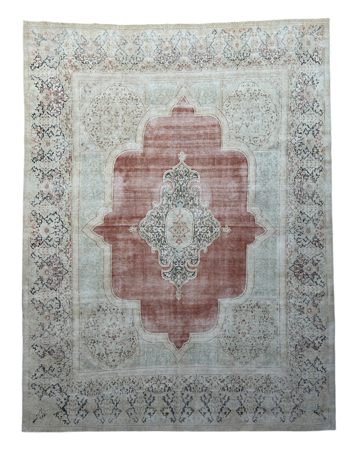 Vintage and Distressed Persian Tabriz rug 425x302cm | Rug# 27139