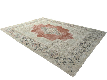 Vintage and Distressed Persian Tabriz rug 425x302cm | Rug# 27139