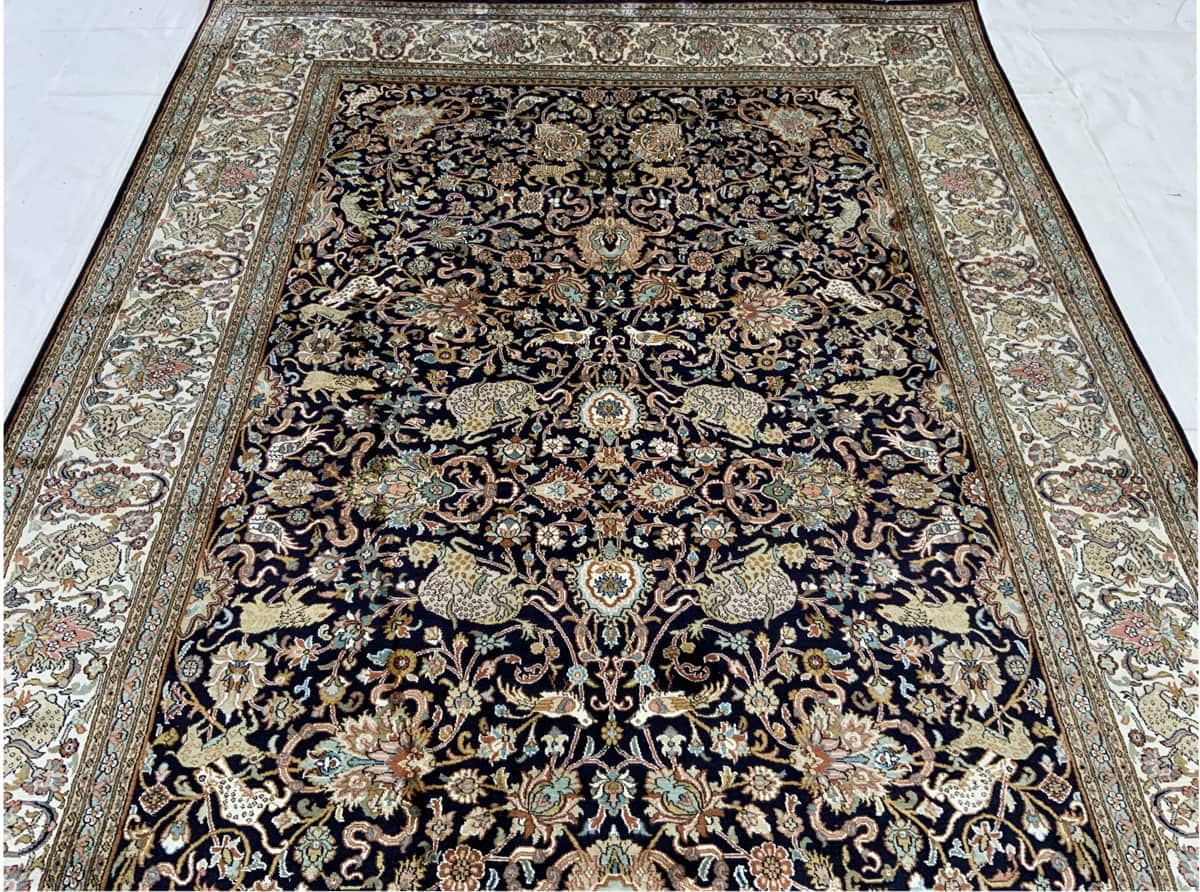 Kashmir Silk in 18th c Mogul hunting-design 281x183cm | Rug# 31223