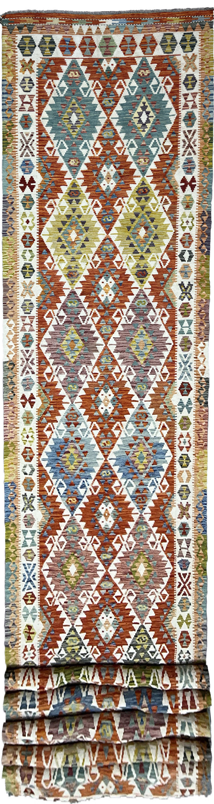 Oversized Hand-woven Afghan flatweave Kilim 770x127cm | Rug#26537