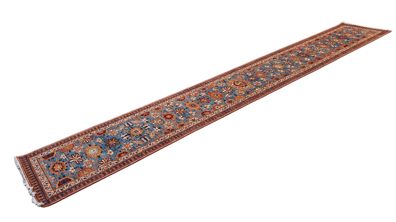 Afghan Turkaman hallway runner, 19th-century Caucasian inspired, 588x89cm | Rug# 26724