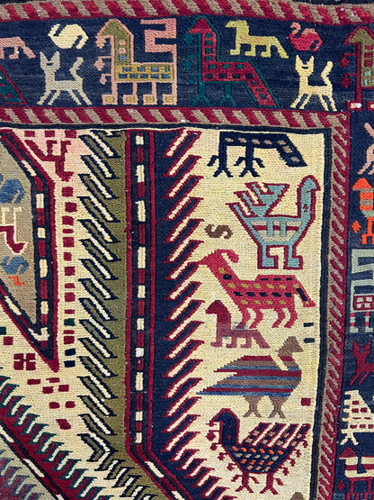 Quchan Sumac weave Day-bed runner  circa 1970, rare 190x94 cm | Rug# 10486