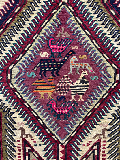 Quchan Sumac weave Day-bed runner  circa 1970, rare 190x94 cm | Rug# 10486