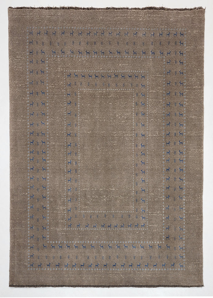 Hand-woven wool and bamboo silk pile Transitional tribal, 301x206cm | Rug# 10654
