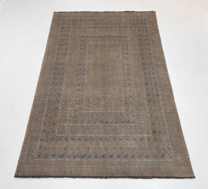 Hand-woven wool and bamboo silk pile Transitional tribal, 301x206cm | Rug# 10654