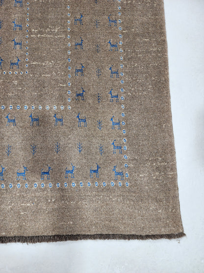 Hand-woven wool and bamboo silk pile Transitional tribal, 301x206cm | Rug# 10654