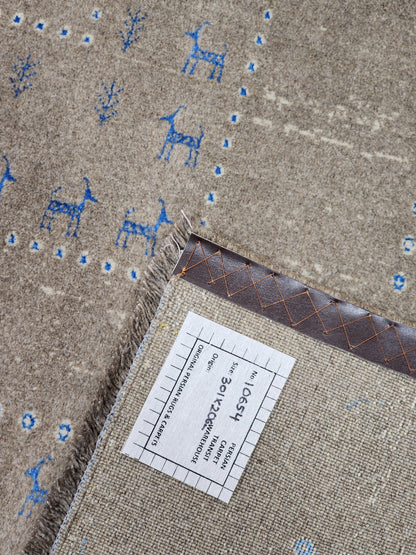 Hand-woven wool and bamboo silk pile Transitional tribal, 301x206cm | Rug# 10654