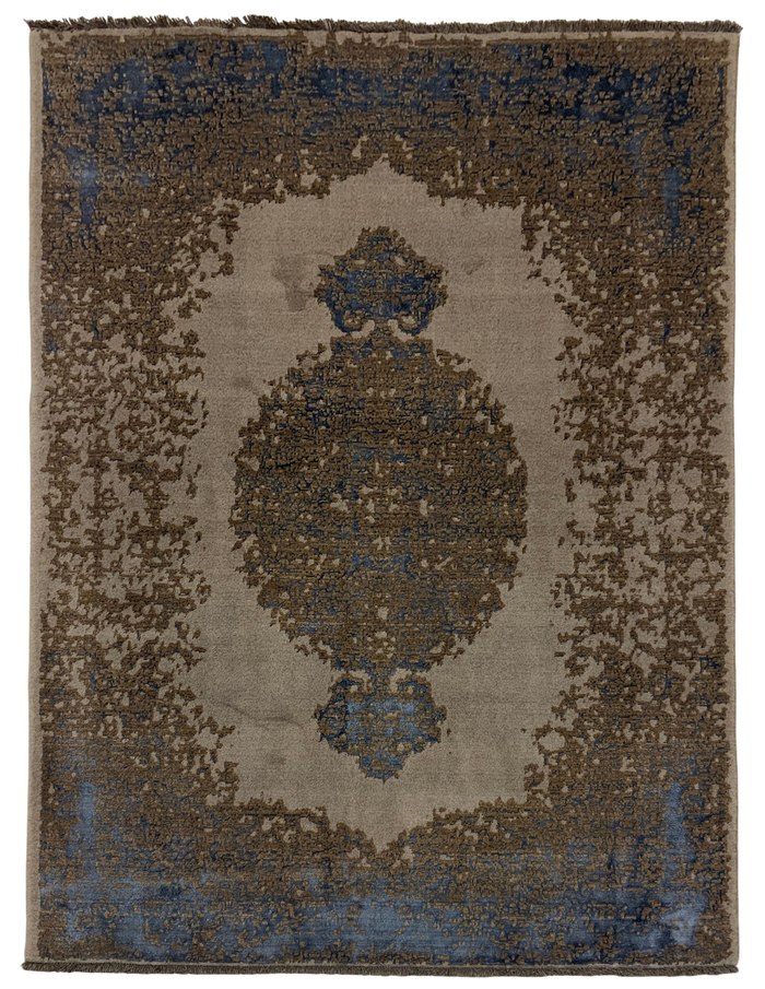 Jaccard-loom Wool & Bamboo Silk Medallion Rug 239x176 cm | Rug# 10674