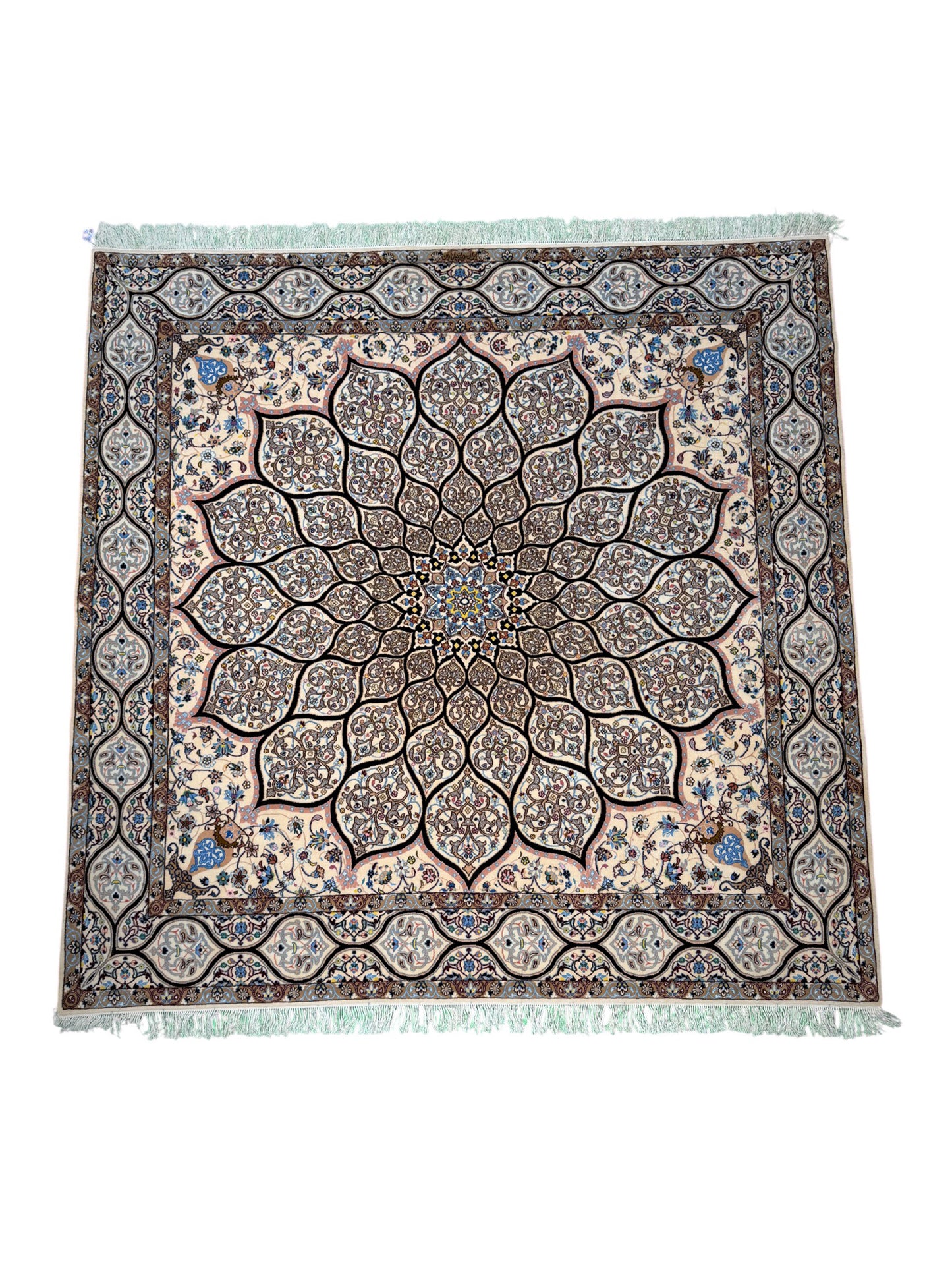 Persian Nain 6LA, silk inlay, Mandela Dome design,  Persia 212X210cm | Rug# 11010