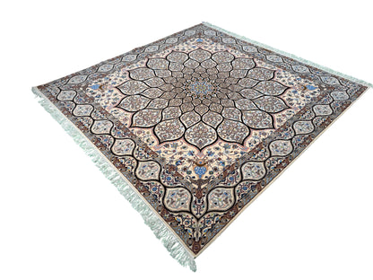 Persian Nain 6LA, silk inlay, Mandela Dome design,  Persia 212X210cm | Rug# 11010