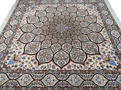 Persian Nain 6LA, silk inlay, Mandela Dome design,  Persia 212X210cm | Rug# 11010