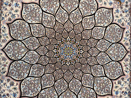 Persian Nain 6LA, silk inlay, Mandela Dome design,  Persia 212X210cm | Rug# 11010