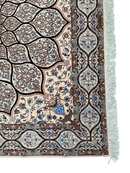 Persian Nain 6LA, silk inlay, Mandela Dome design,  Persia 212X210cm | Rug# 11010