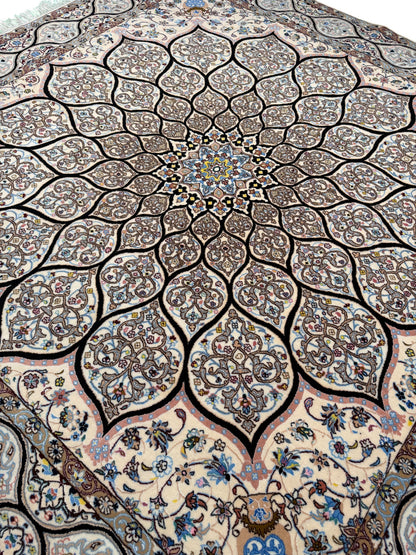 Persian Nain 6LA, silk inlay, Mandela Dome design,  Persia 212X210cm | Rug# 11010