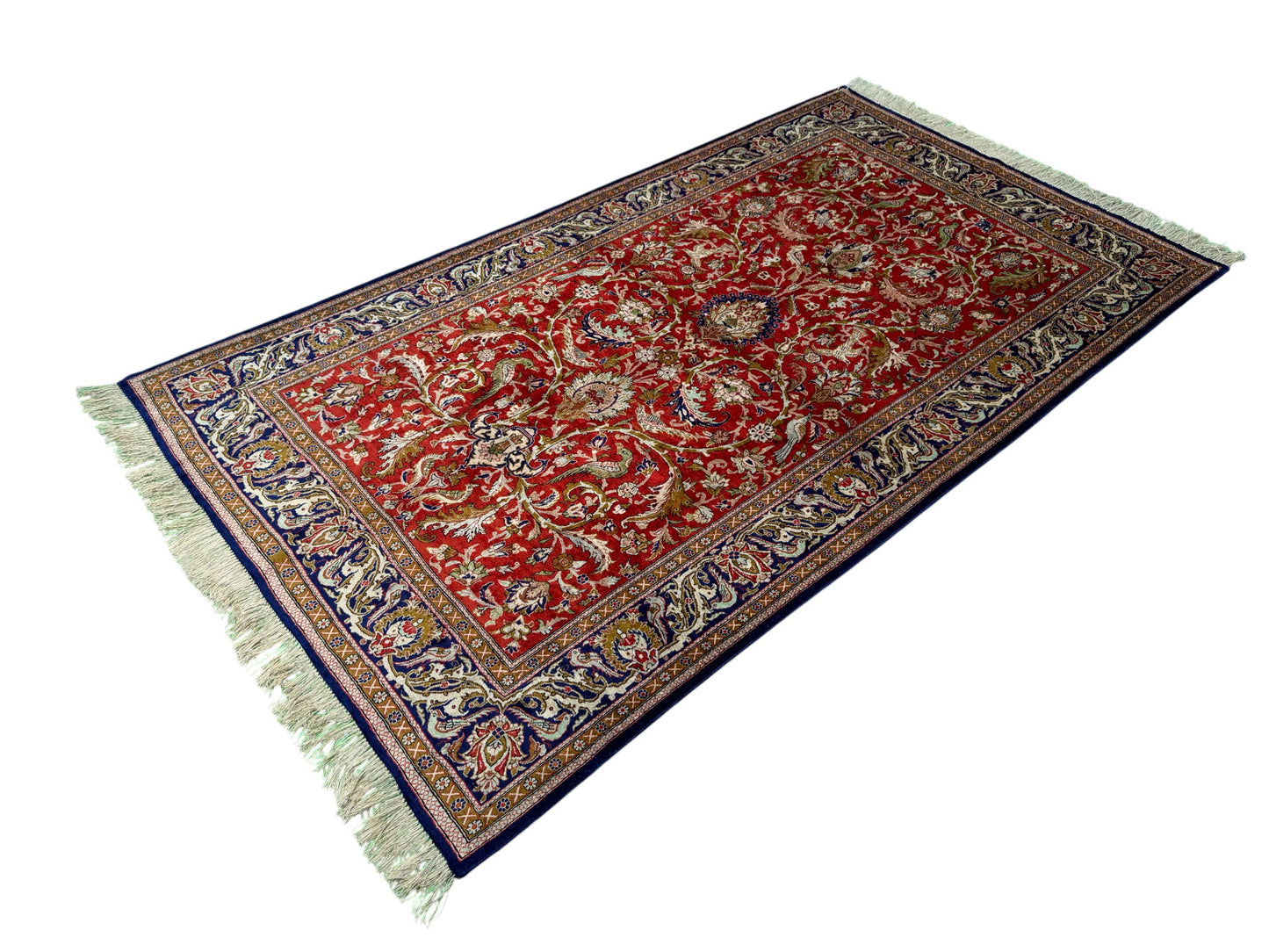 Pure Caspian silk Qum  Tree of Life rug, Persia, circa 1950, collectable, 230x131cm| Rug# 11022