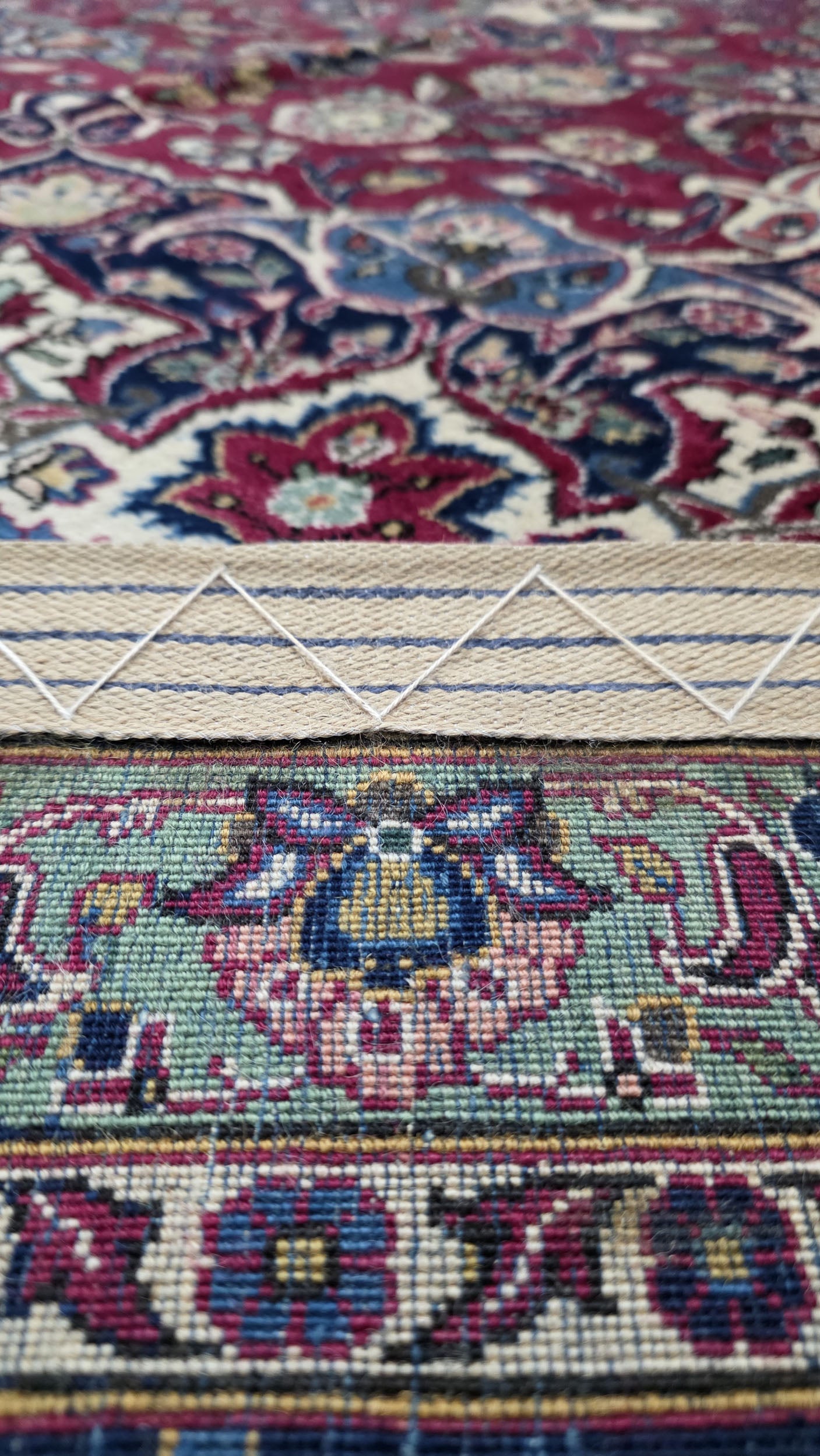Hand knotted vintage Kashan carpet 420×325 cm | Rug# 11503