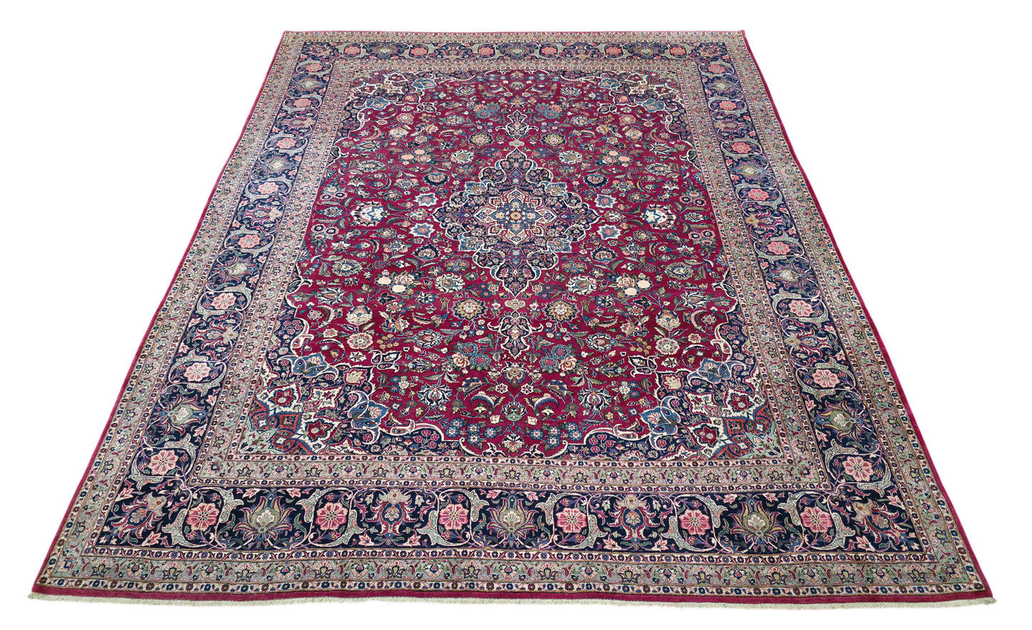 Hand knotted vintage Kashan carpet 420×325 cm | Rug# 11503