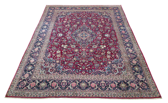 Hand knotted vintage Kashan carpet 420×325 cm | Rug# 11503