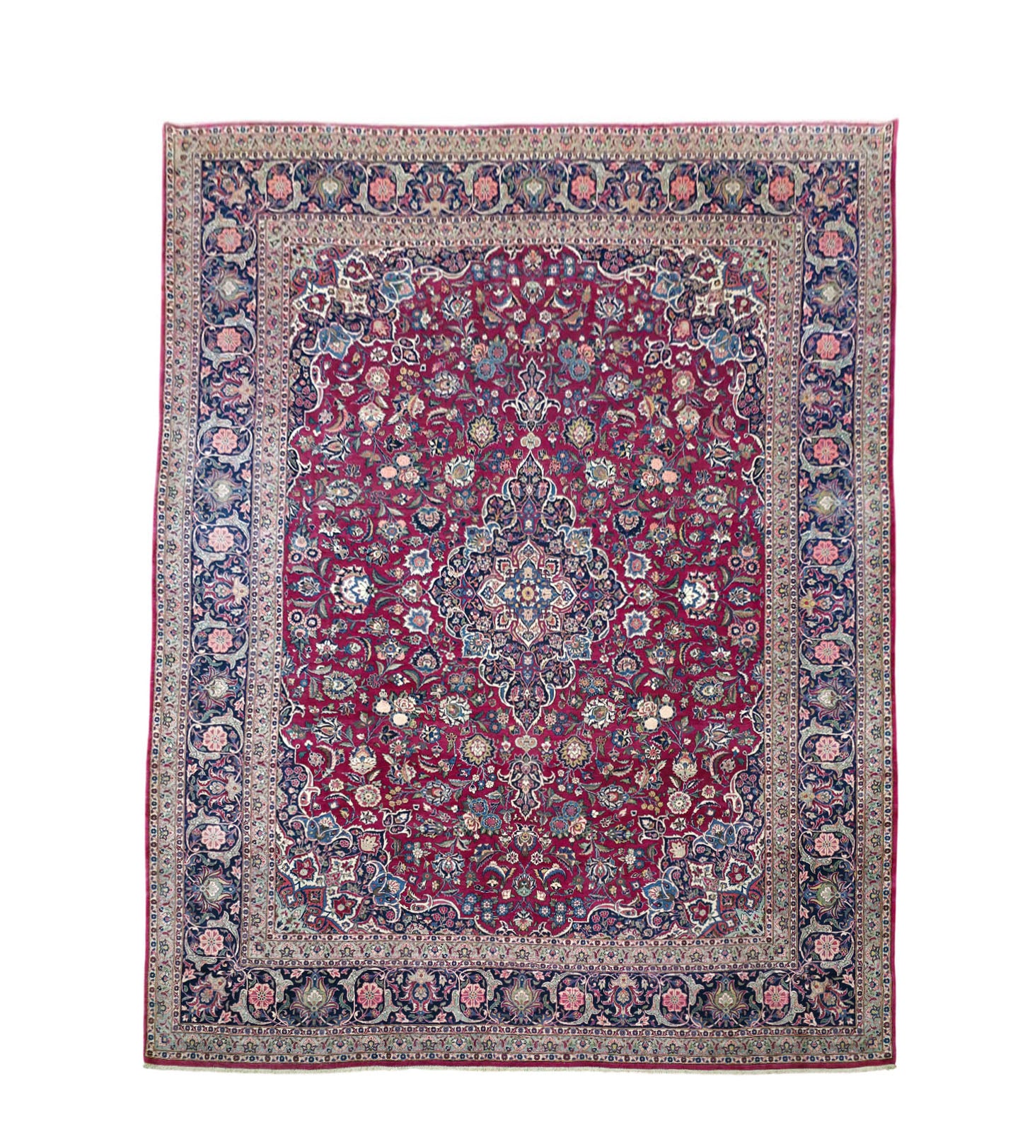 Hand knotted vintage Kashan carpet 420×325 cm | Rug# 11503
