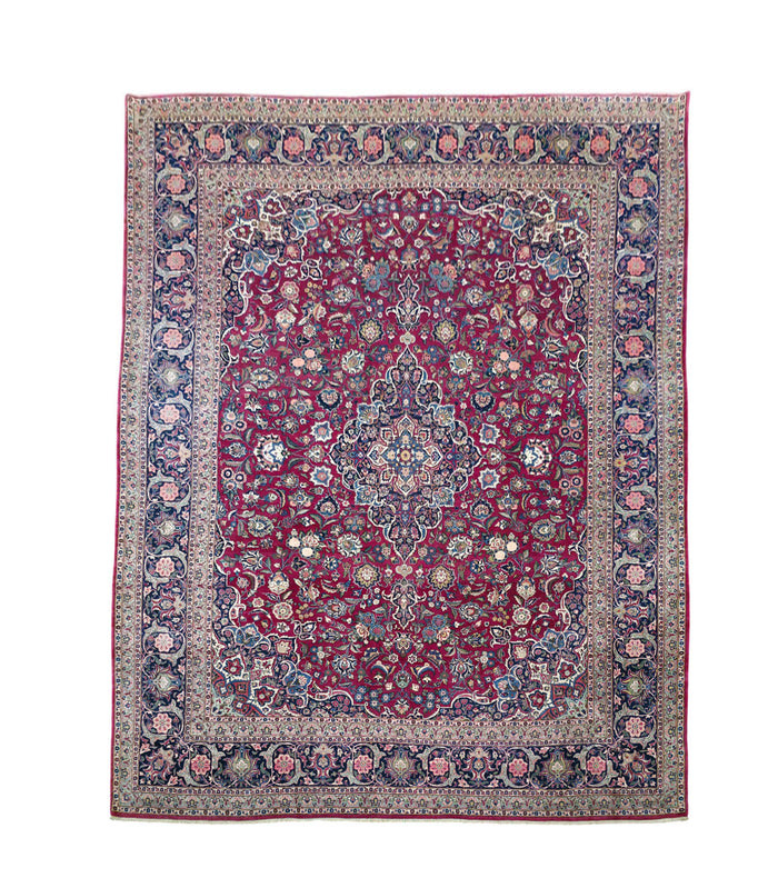 Hand knotted vintage Kashan carpet 420×325 cm | Rug# 11503