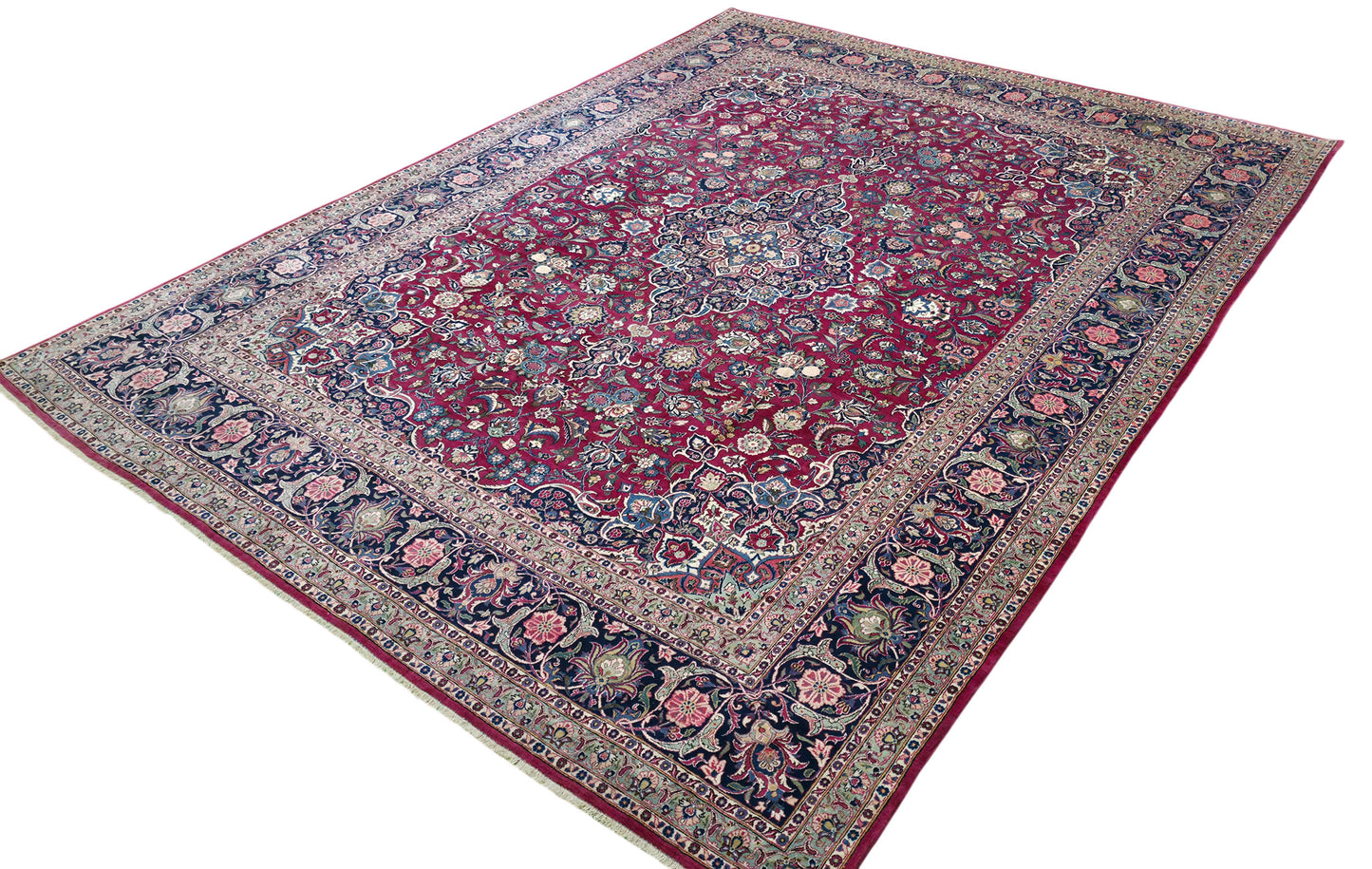 Hand knotted vintage Kashan carpet 420×325 cm | Rug# 11503