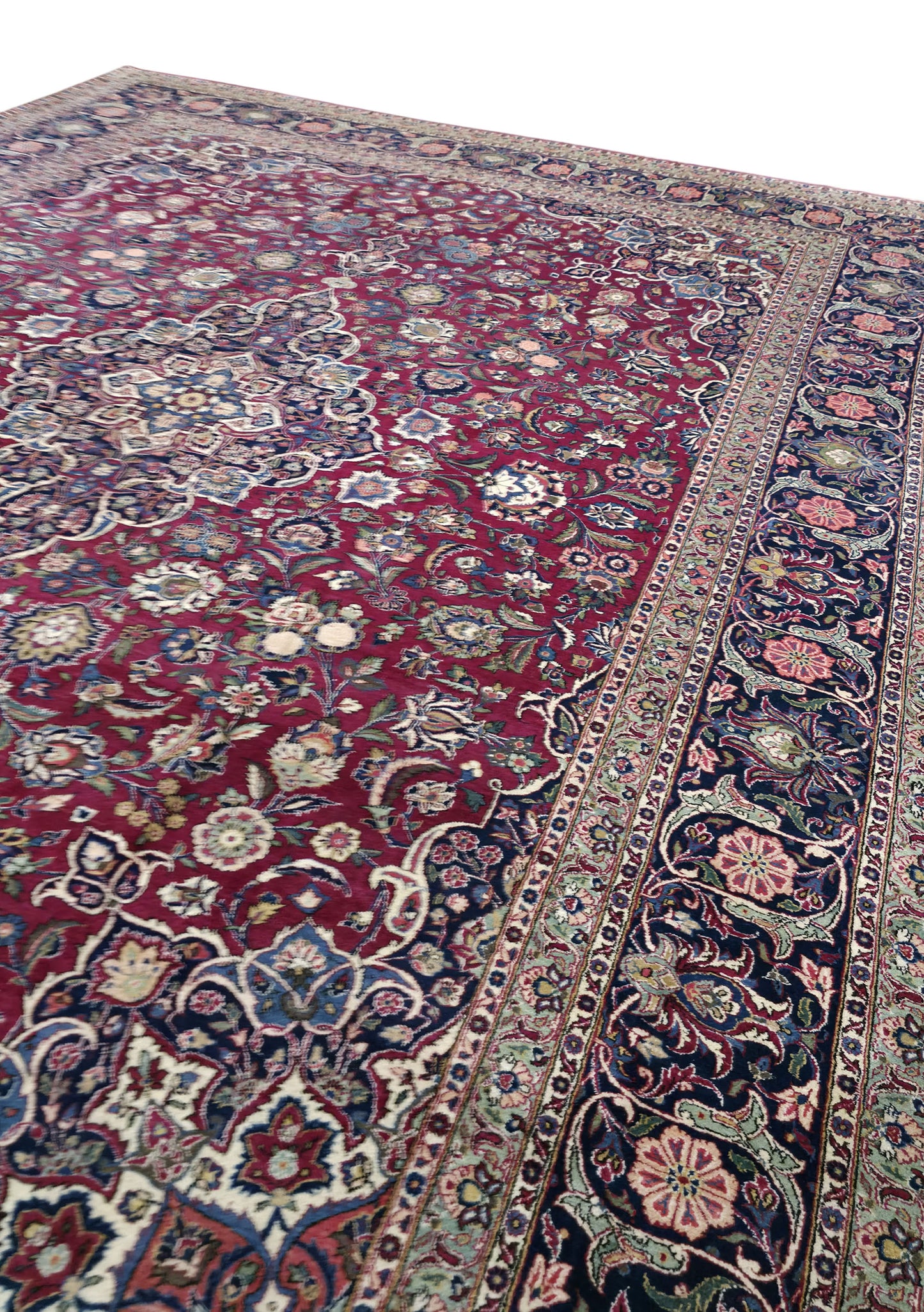 Hand knotted vintage Kashan carpet 420×325 cm | Rug# 11503