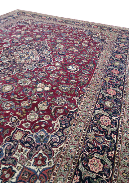 Hand knotted vintage Kashan carpet 420×325 cm | Rug# 11503