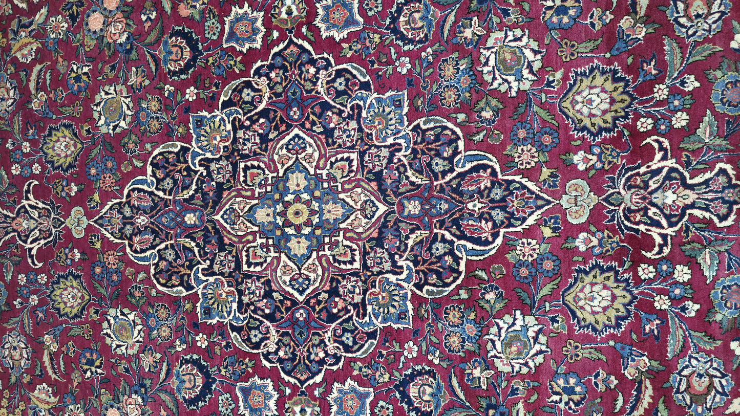 Hand knotted vintage Kashan carpet 420×325 cm | Rug# 11503