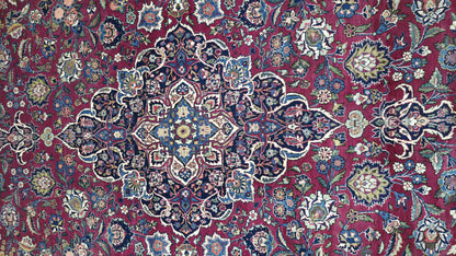 Hand knotted vintage Kashan carpet 420×325 cm | Rug# 11503