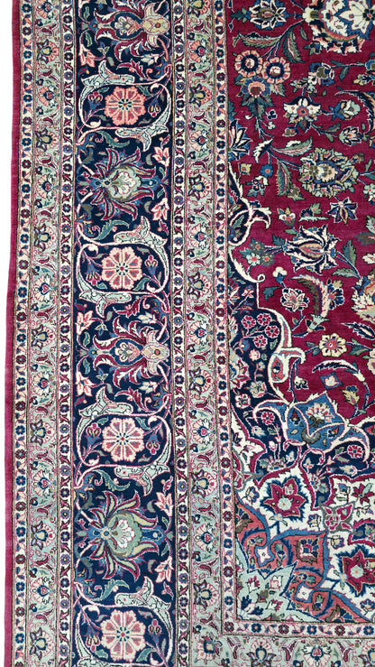 Hand knotted vintage Kashan carpet 420×325 cm | Rug# 11503