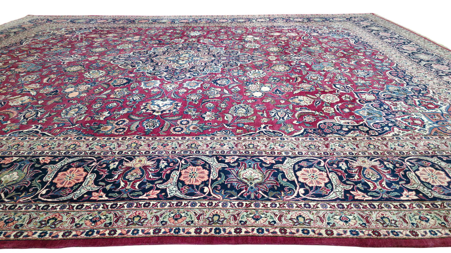 Hand knotted vintage Kashan carpet 420×325 cm | Rug# 11503