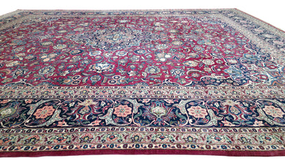 Hand knotted vintage Kashan carpet 420×325 cm | Rug# 11503