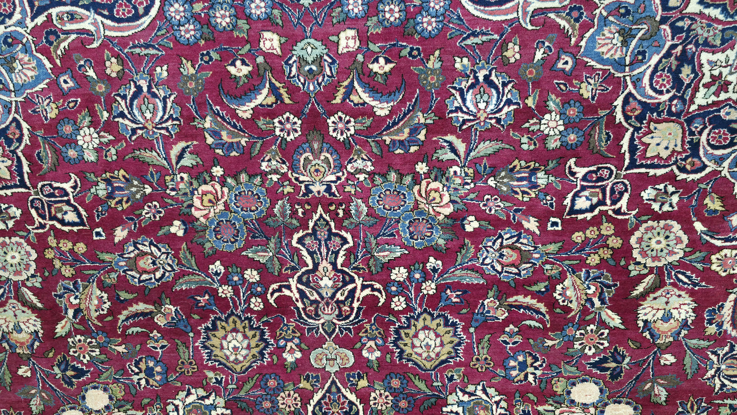 Hand knotted vintage Kashan carpet 420×325 cm | Rug# 11503
